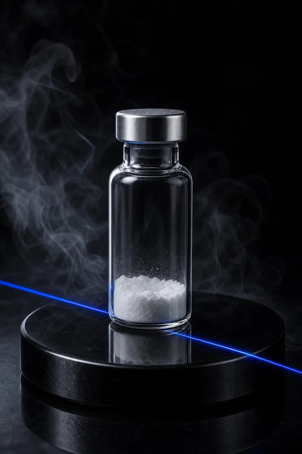 Research vial on a laboratory plinth